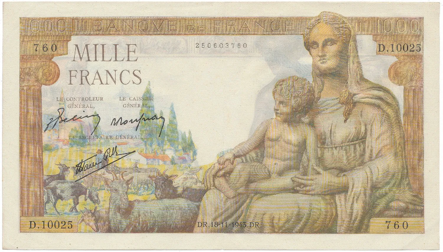 Francie, 1000 Francs 1943, P.102