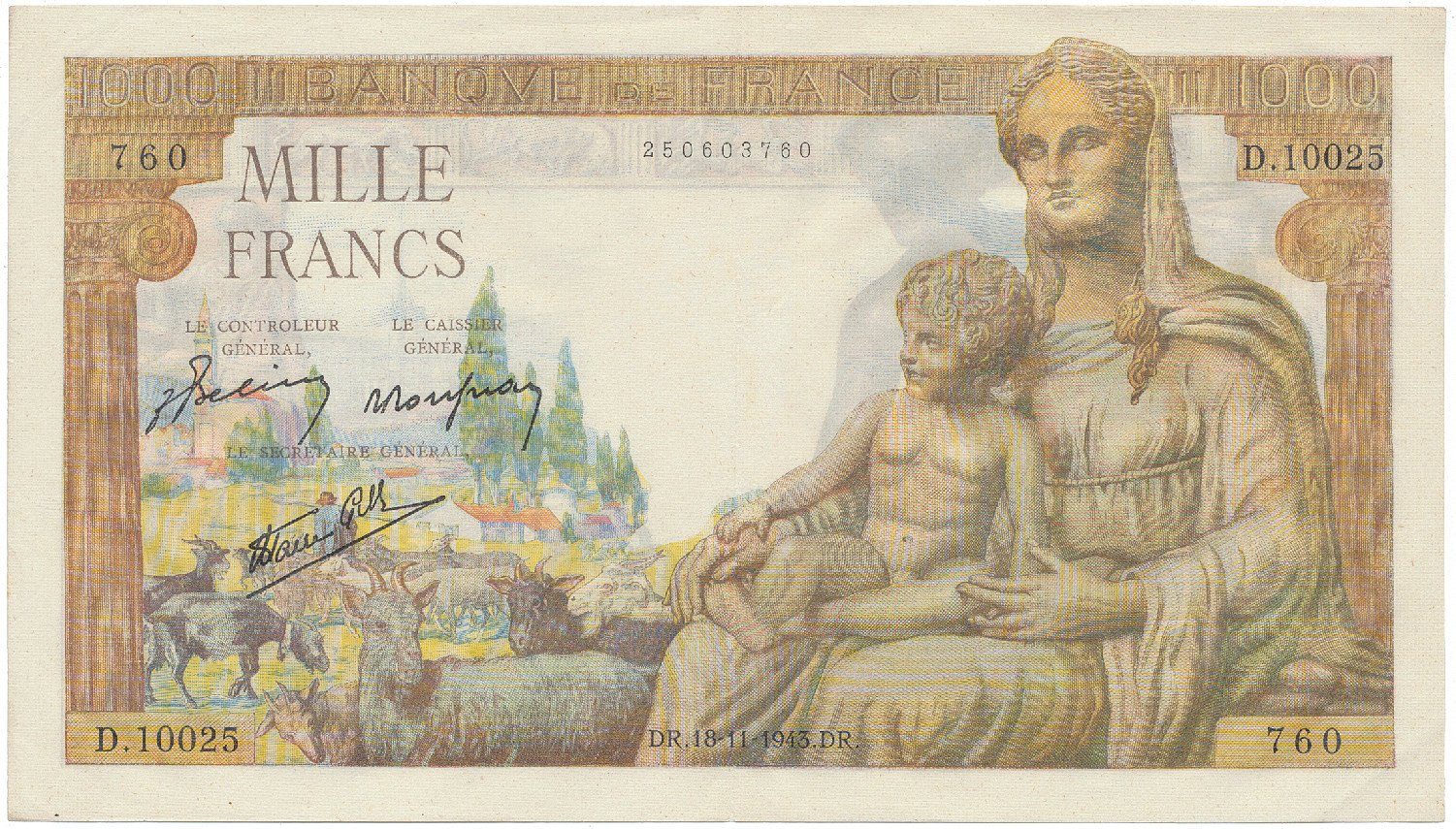 Francie, 1000 Francs 1943, P.102