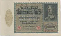 Německo, 10.000 Mark 1922, velký formát, zjednodušený obraz na Rv., Ro.68b