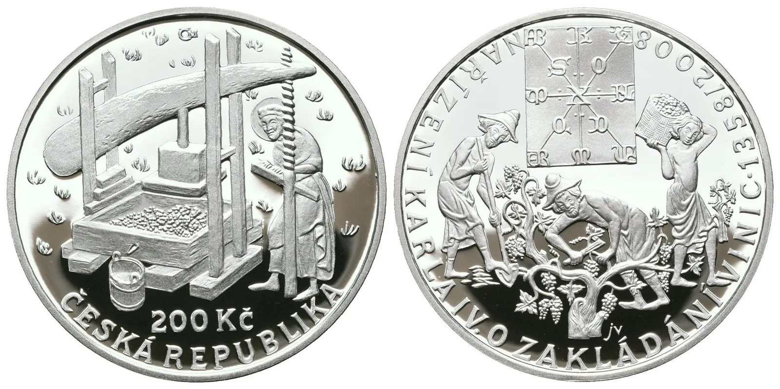 200 Kč 2008 - Zakládání vinic, PROOF