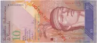 Venezuela, 10 Bolivares 2007, anulát - MUESTRA SIN VALOR, P.90as