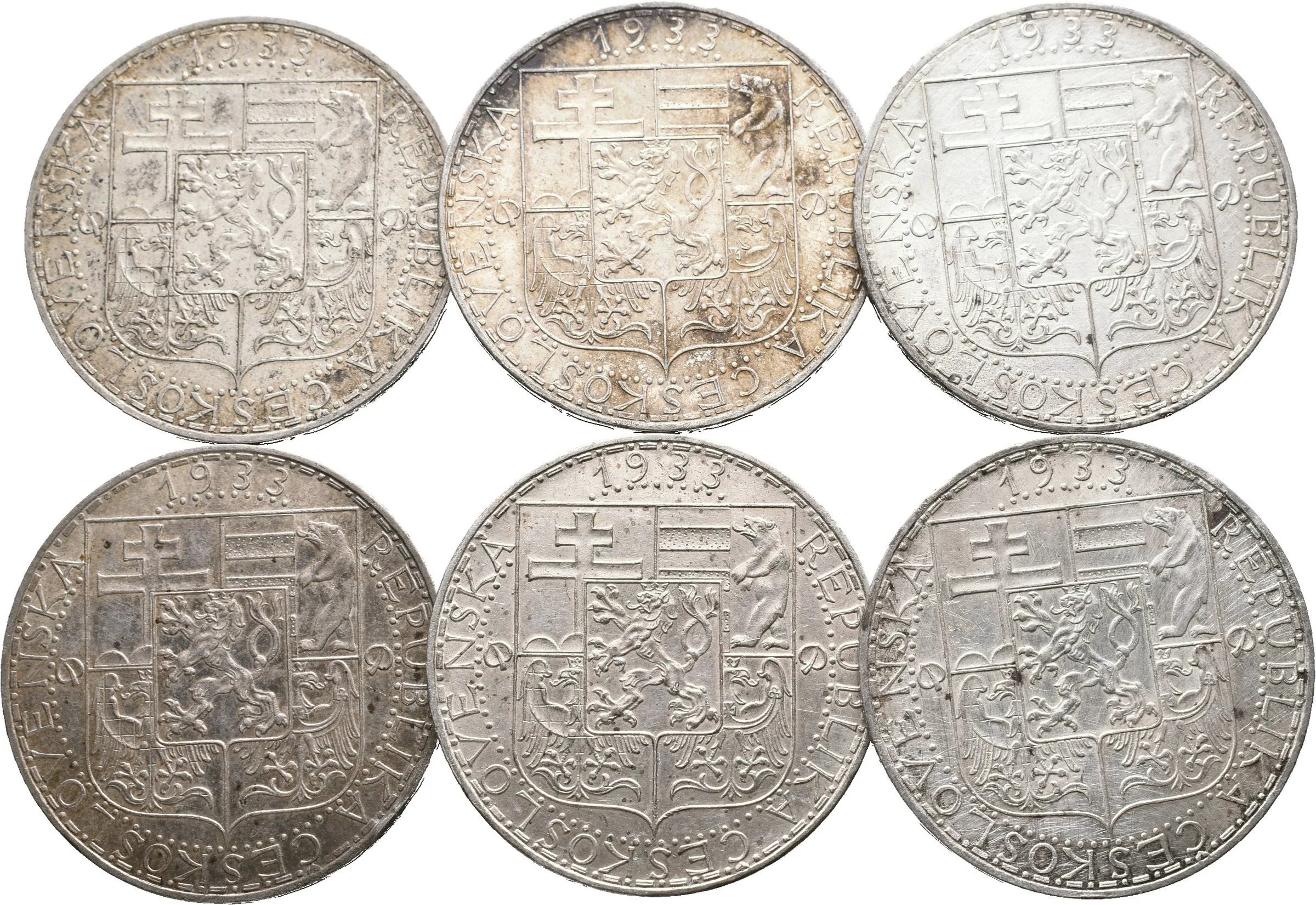 20 Koruna 1933 (6x) 1934 a 1937 - Masaryk (2x), — 1