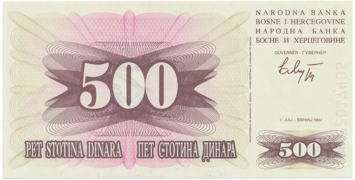 Bosna a Hercegovina, 500 Dinara 1992, P.14a