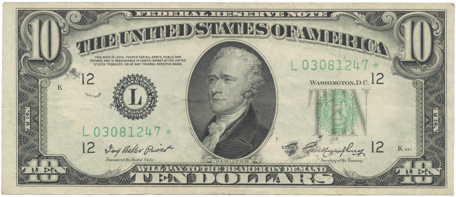 USA, 10 Dollars 1950A, náhradní série *, Pick.439r