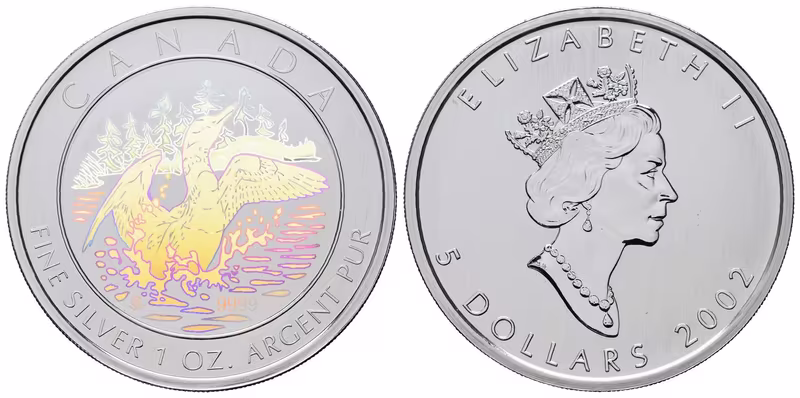 Kanada, 5 Dollars 2002 - Anniversary Loon Hologram Coin