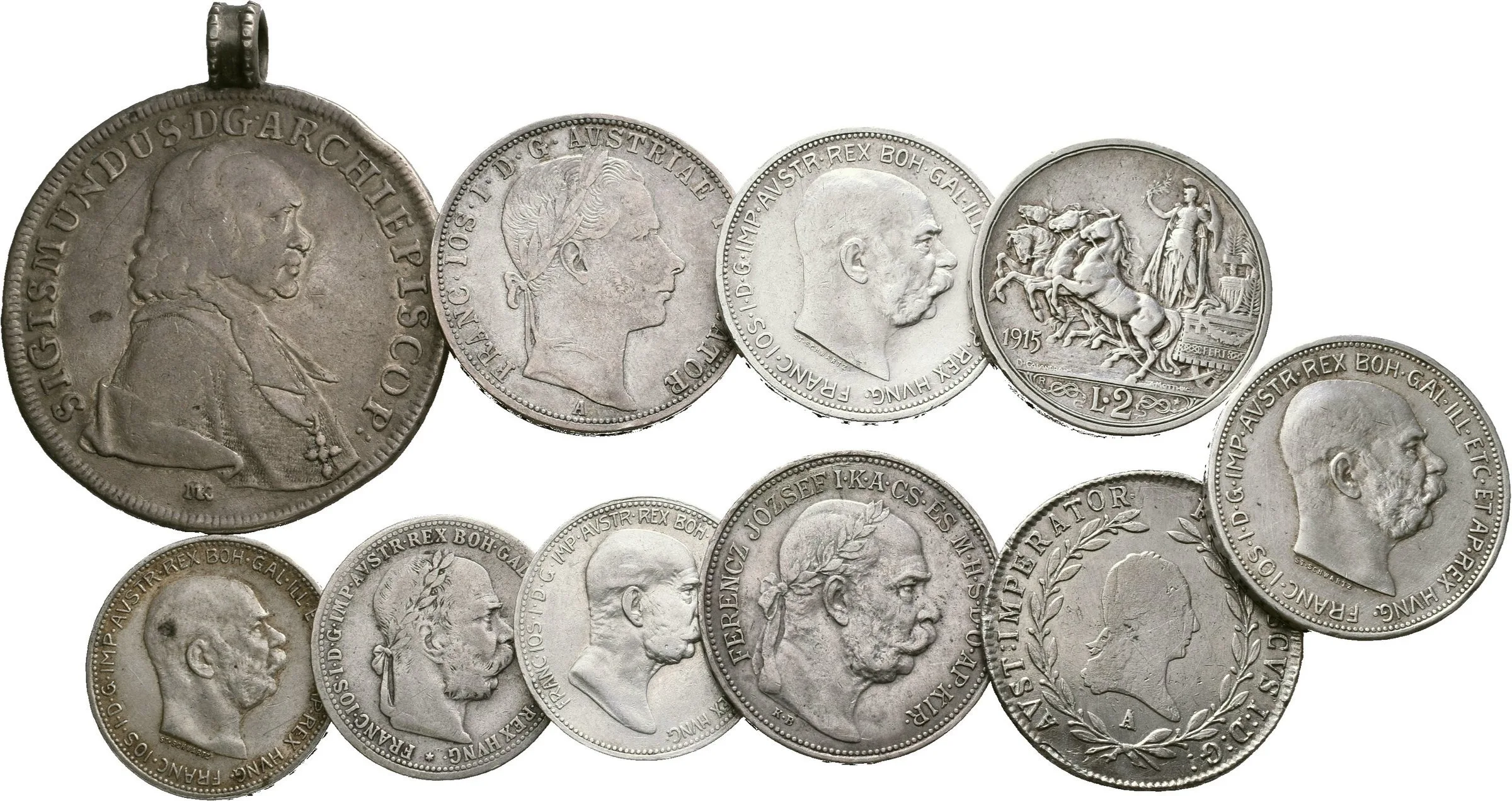 Soubor stříbrných mincí - Zlatník 1861 A, 20 Krejcar 1815 A, Tolar 1759 - Salzburg, — 1