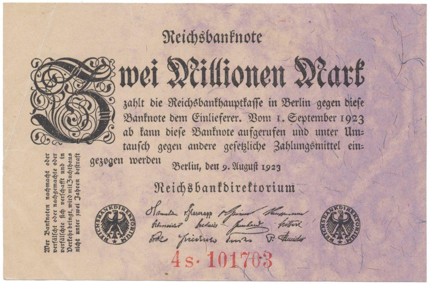 Německo, 2 Millionen Mark 1923, Ro.102c