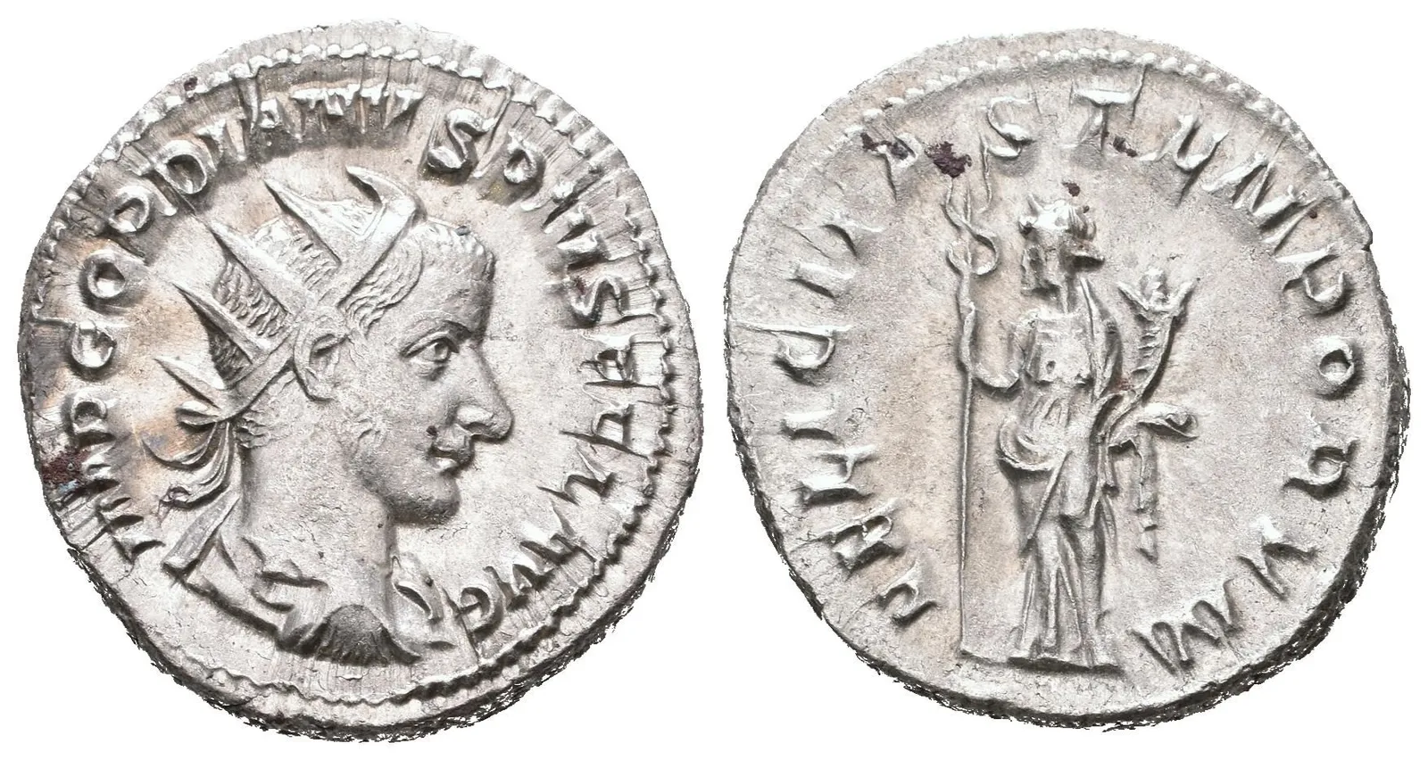 Antoninian, 243 - 244, Rv: FELICITAS TEMPORVM, stojící Felicitas zleva drží dlouhý — 1