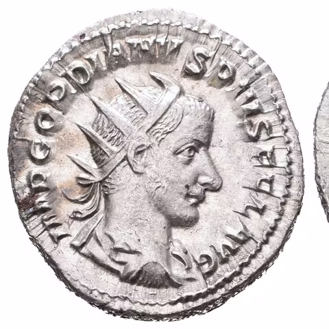 Antoninian, 243 - 244, Rv: FELICITAS TEMPORVM, stojící Felicitas zleva drží dlouhý