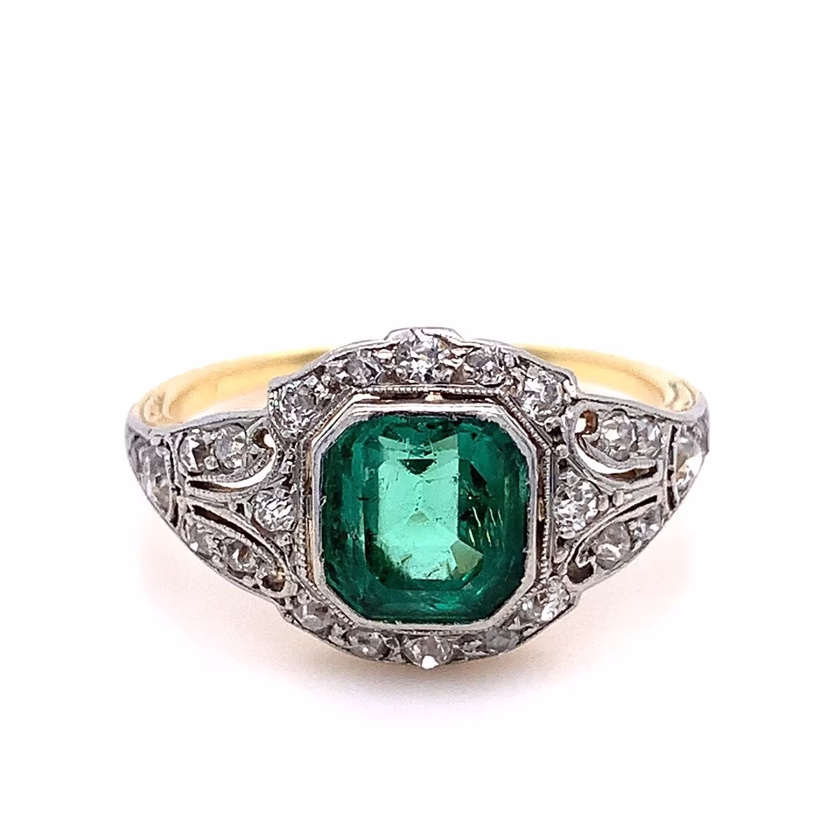 Luxusní prsten s diamanty a smaragdem | Art deco | Československo 1930 | znalecký posudek