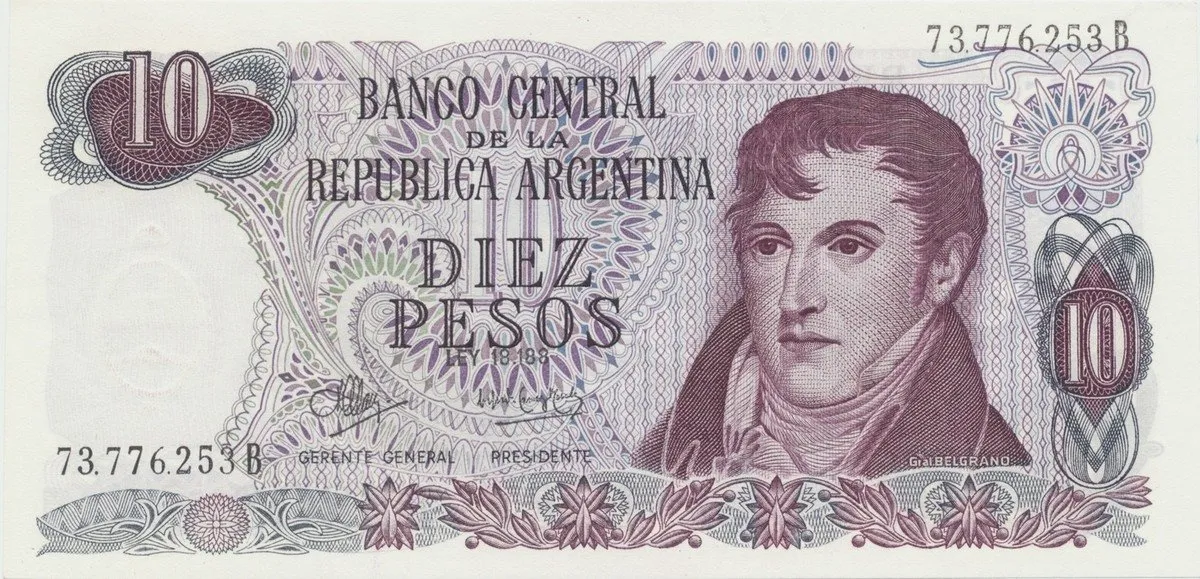 Argentina, 10 Pesos (1970~1973), P.289
