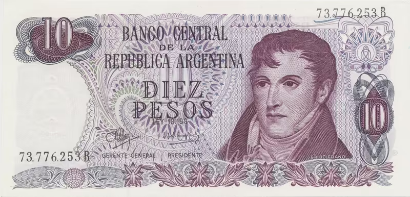 Argentina, 10 Pesos (1970~1973), P.289