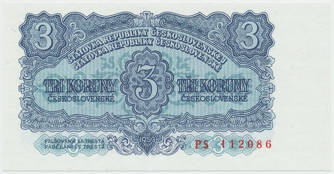 Československo, 3 Koruna 1953, tisk Praha, série PS, Hej.90b