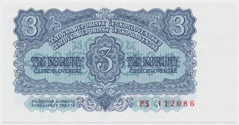 Československo, 3 Koruna 1953, tisk Praha, série PS, Hej.90b