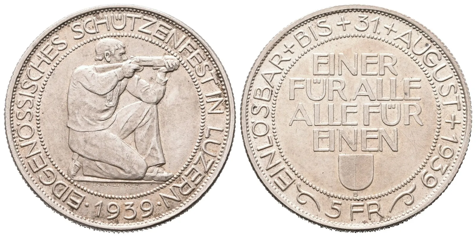 Švýcarsko, 5 Frank 1939 - Střelecký