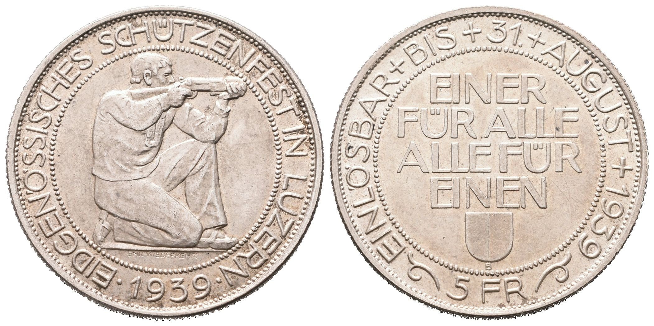 Švýcarsko, 5 Frank 1939 - Střelecký