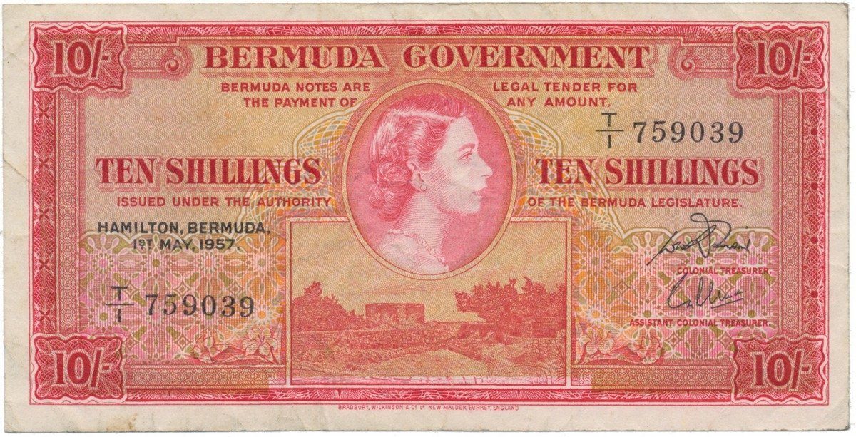 Bermudy, 10 Shillings 1957, P.19b