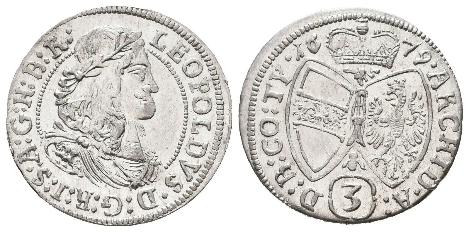 3 Krejcar 1679, Hall, Nech.2446, krásná zachovalost, lesk v ploše — 1