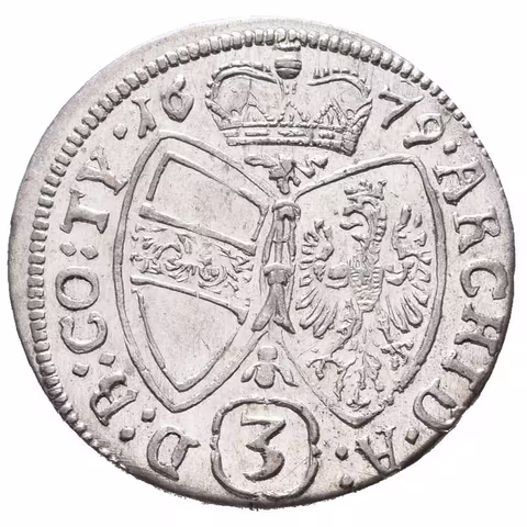 3 Krejcar 1679, Hall, Nech.2446, krásná zachovalost, lesk v ploše