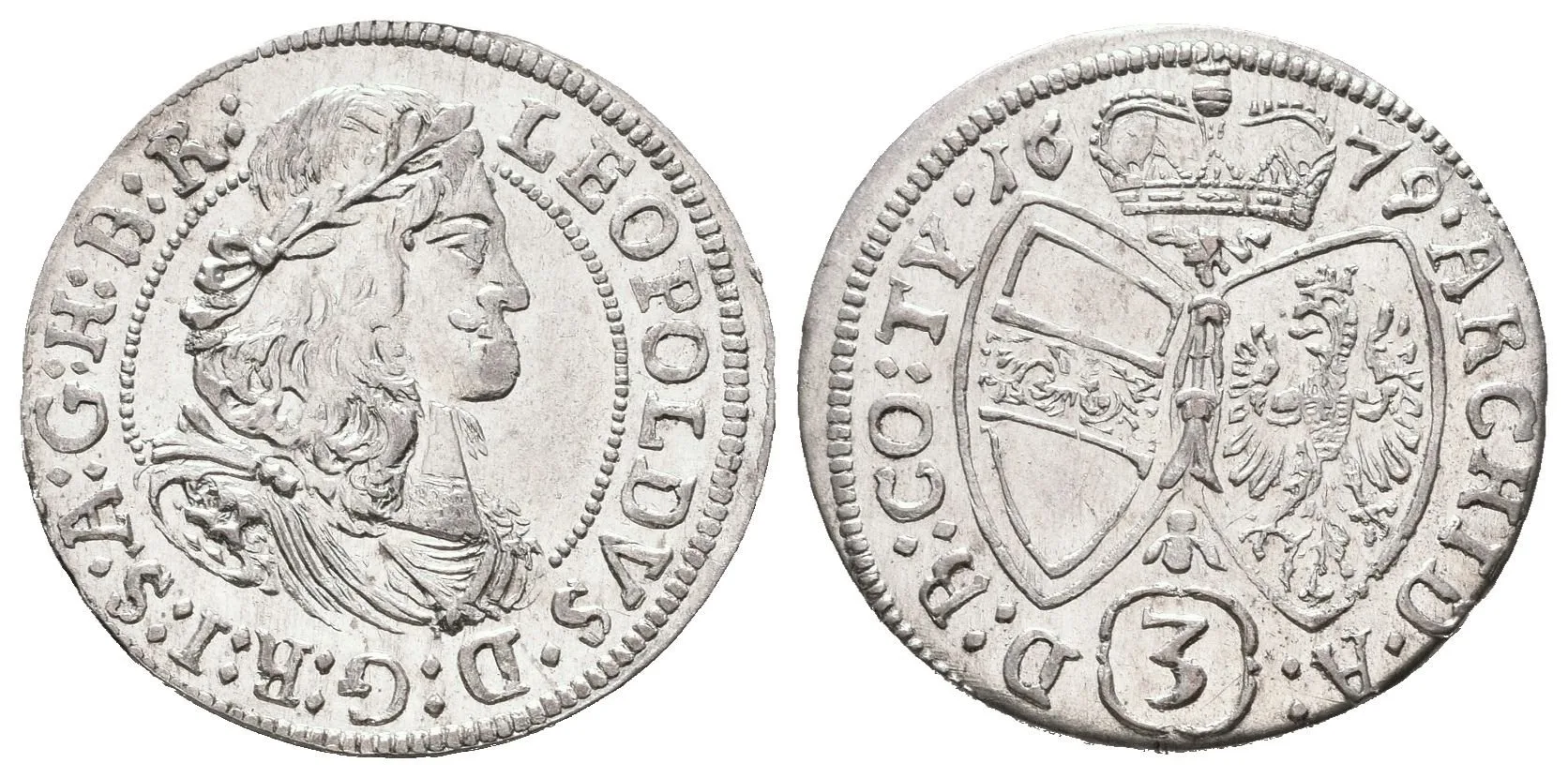 3 Krejcar 1679, Hall, Nech.2446, krásná zachovalost, lesk v ploše — 1