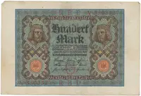 Německo, 100 Mark 1920, 7-místný číslovač, Ro.67a