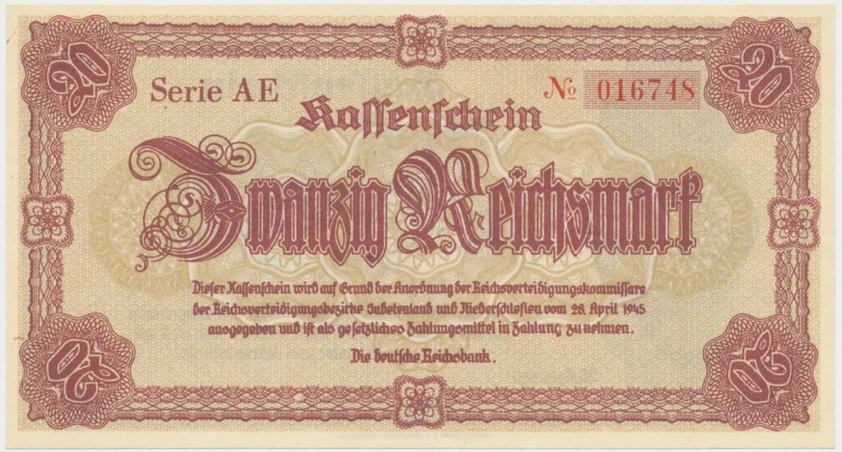Reichenberg (Liberec) - Deutsche Reichsbank, 20 K  28. 4. 1945, série AE, HH.188.1.1a