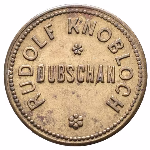 Dubčany / Dubschan - Rudolf Knobloch, známka na věrtel chmele. Ms 21 mm