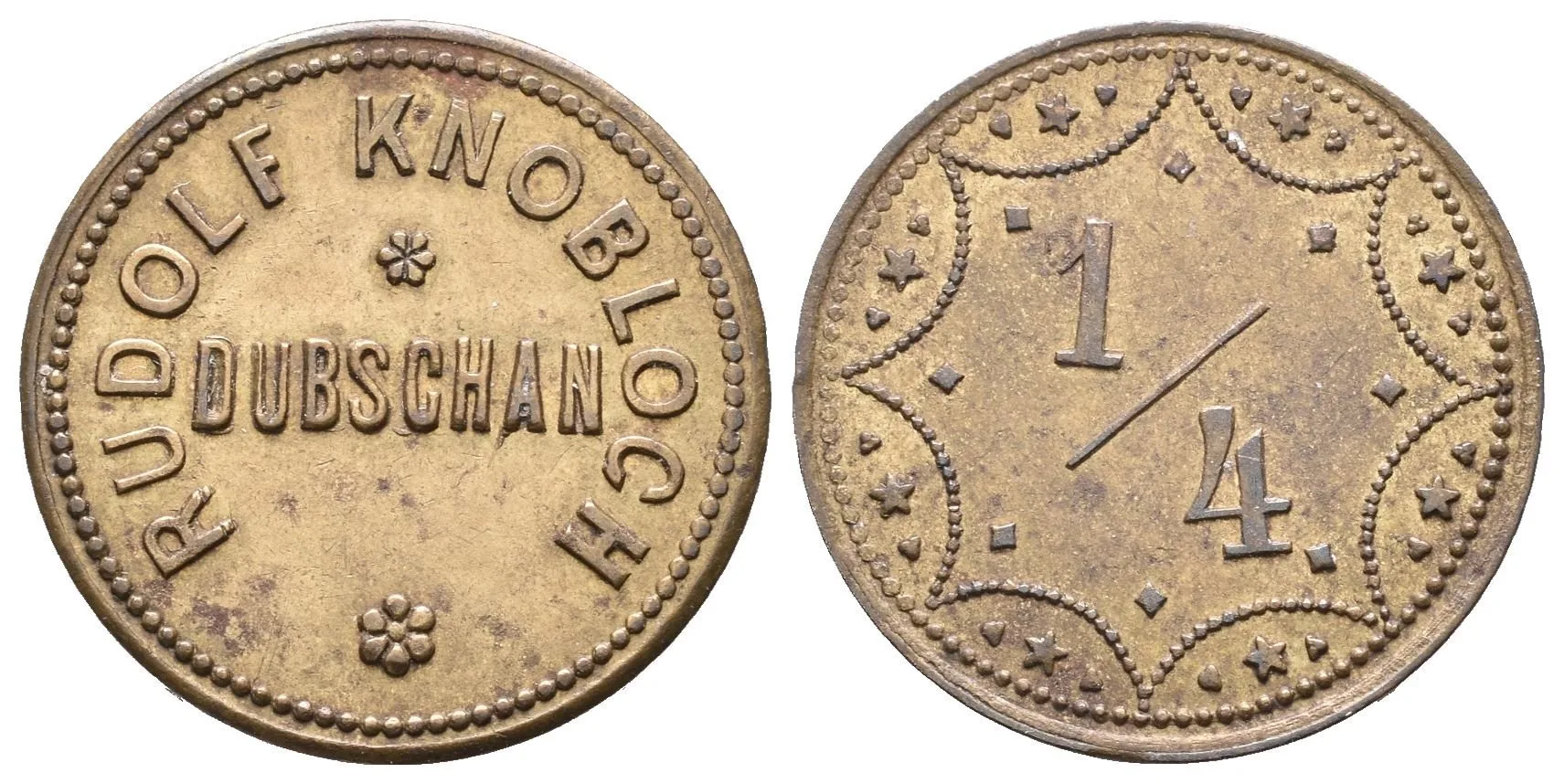 Dubčany / Dubschan - Rudolf Knobloch, známka na věrtel chmele. Ms 21 mm — 1