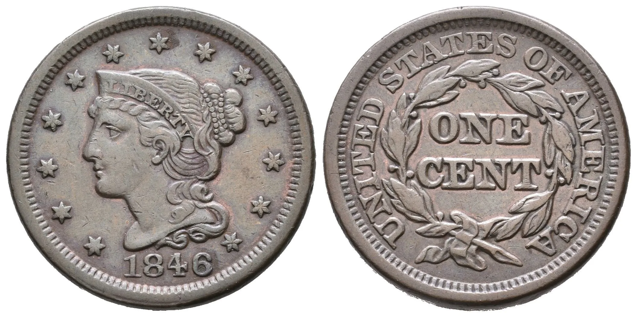 1 Cent 1846, KM.67, tmavá patina, rysky — 1
