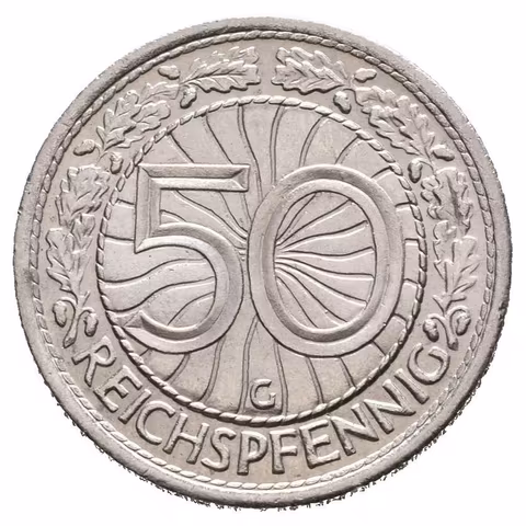 50 Pfennig 1938 G (Ni), J.324, krásná zachovalost, lesk