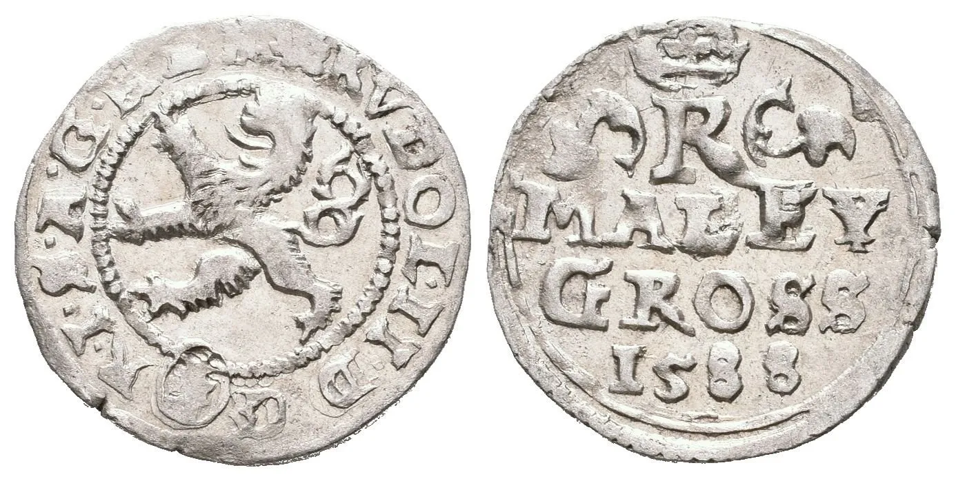Malý groš 1588, Kutná Hora-Šatný, HN.1b (opis 7a), velmi pěkná zachovalost, zbytky lesku, — 1
