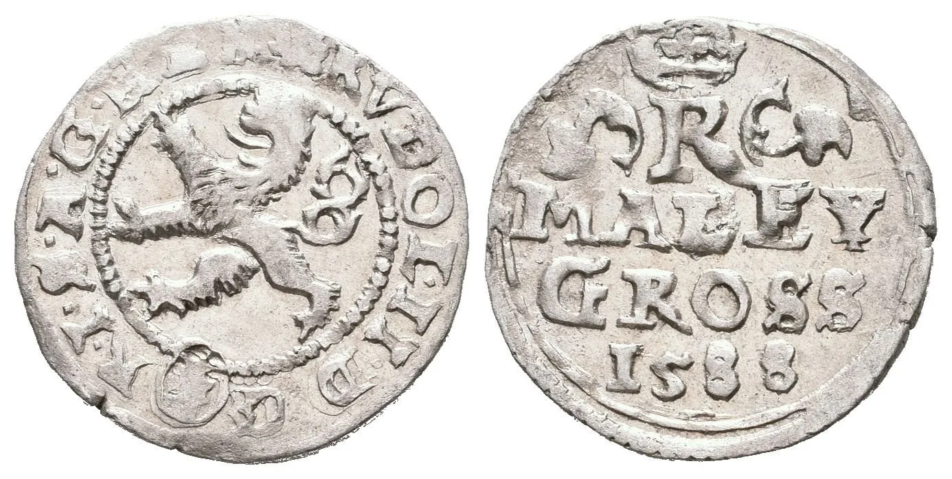 Malý groš 1588, Kutná Hora-Šatný, HN.1b (opis 7a), velmi pěkná zachovalost, zbytky lesku, — 1