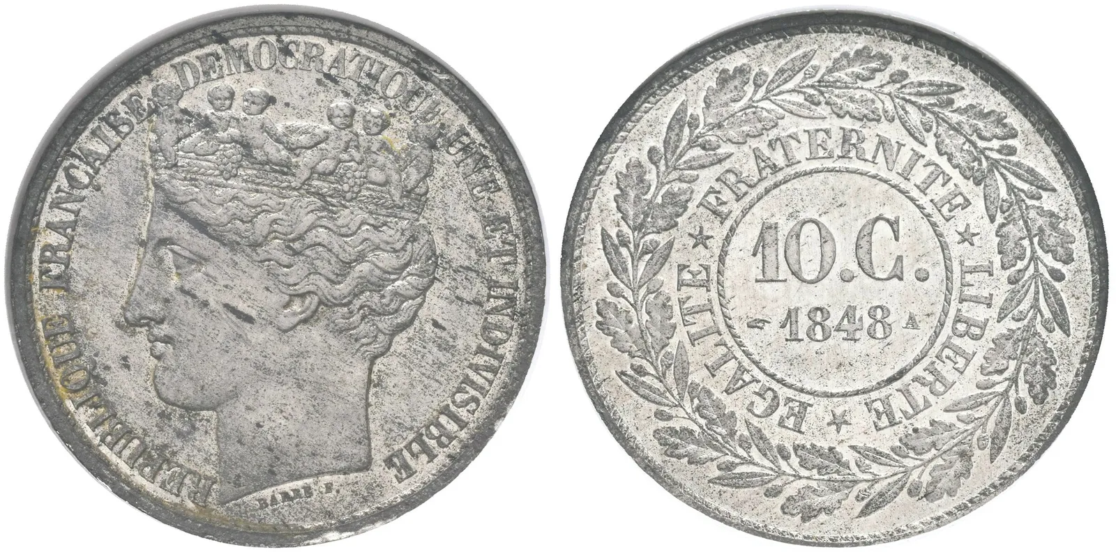 10 Centimes 1848 - Essai (Zkušební ražba), bílý kov, MAZ-1308A, — 1