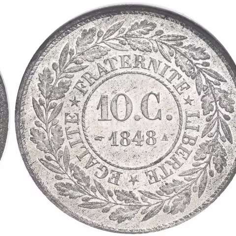 10 Centimes 1848 - Essai (Zkušební ražba), bílý kov, MAZ-1308A,