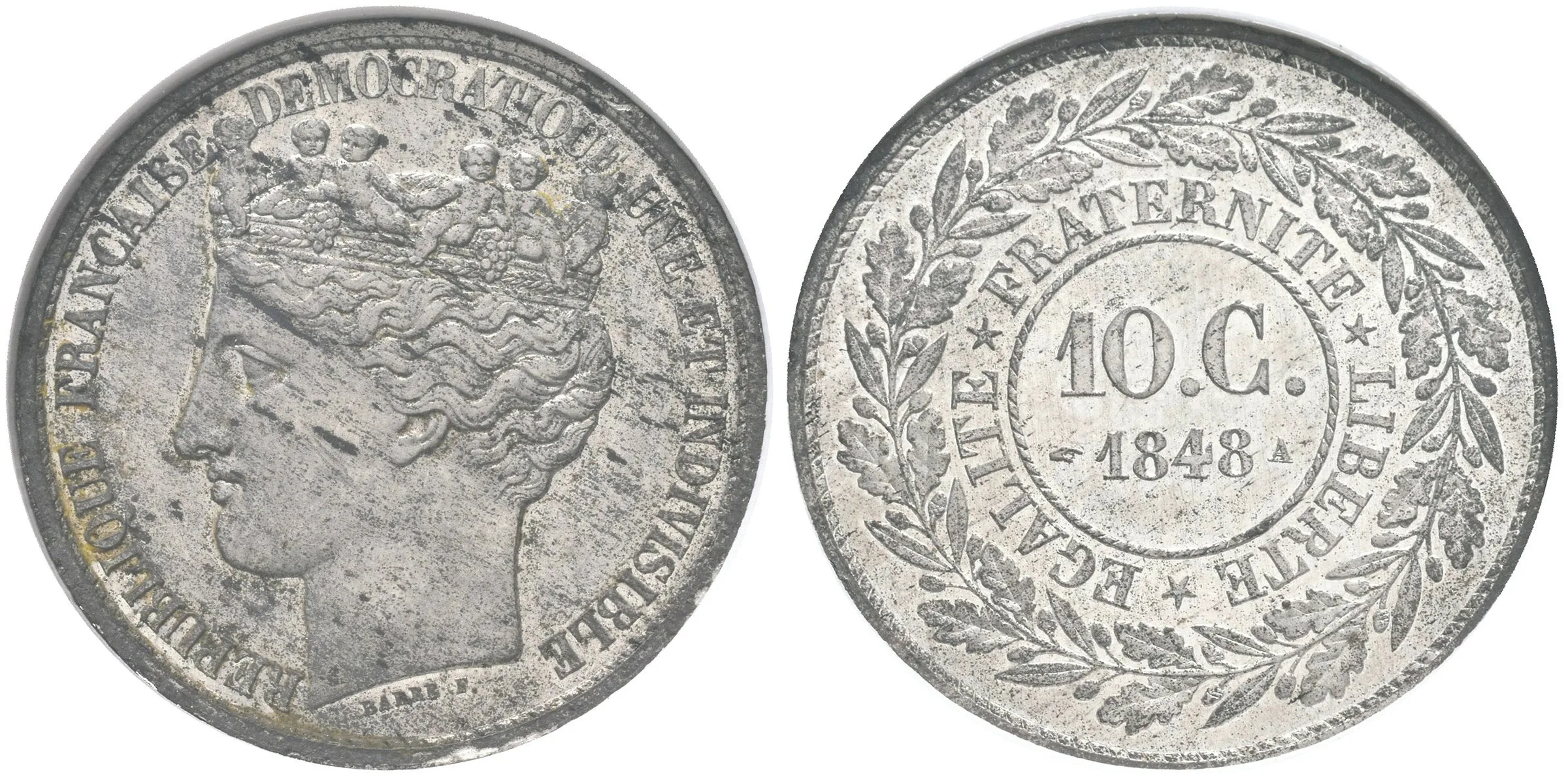 10 Centimes 1848 - Essai (Zkušební ražba), bílý kov, MAZ-1308A, — 1