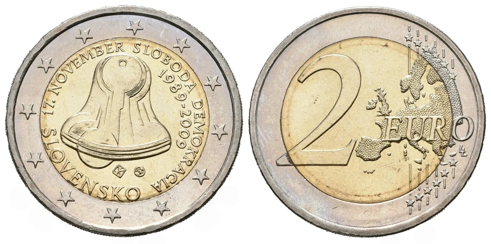 2 euro 2009 - 20. výročí 17 listopadu 1989 Den boje za svobodu a demokracií