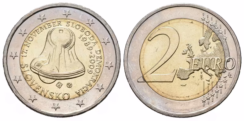 2 euro 2009 - 20. výročí 17 listopadu 1989 Den boje za svobodu a demokracií