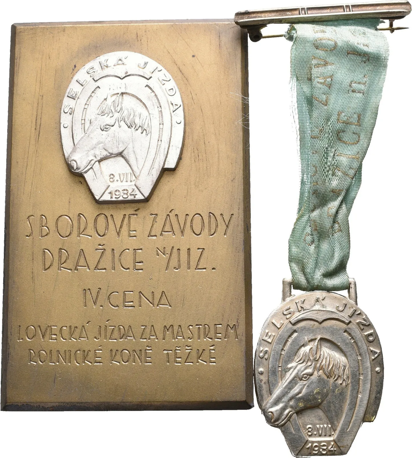 AE Medaile + Odznak 1934 - Sborové závody "Selská jízda", IV. cena v lovecké jízdě za mastrem. — 1