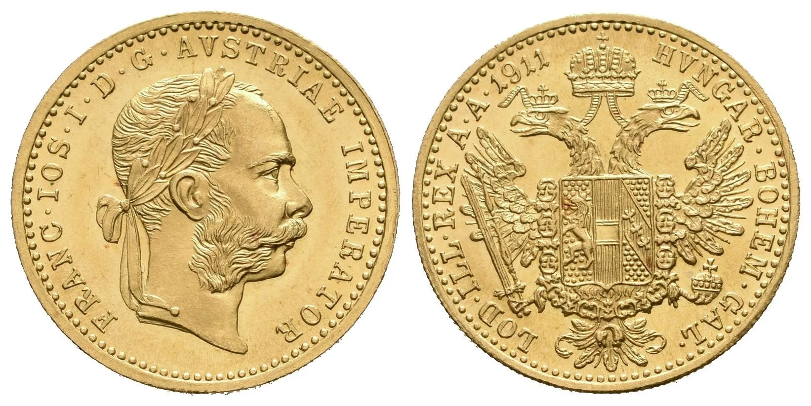 Dukát 1911, krásná zachovalost, ražební lesk, patina na Rv., — 1