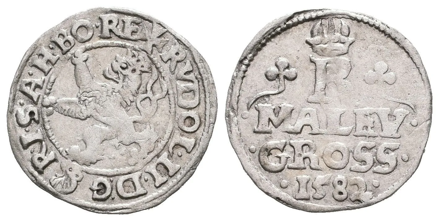 Malý groš 1582, Praha-Gebhart, HN.8a (opis ...S.A.H.BO.R), — 1