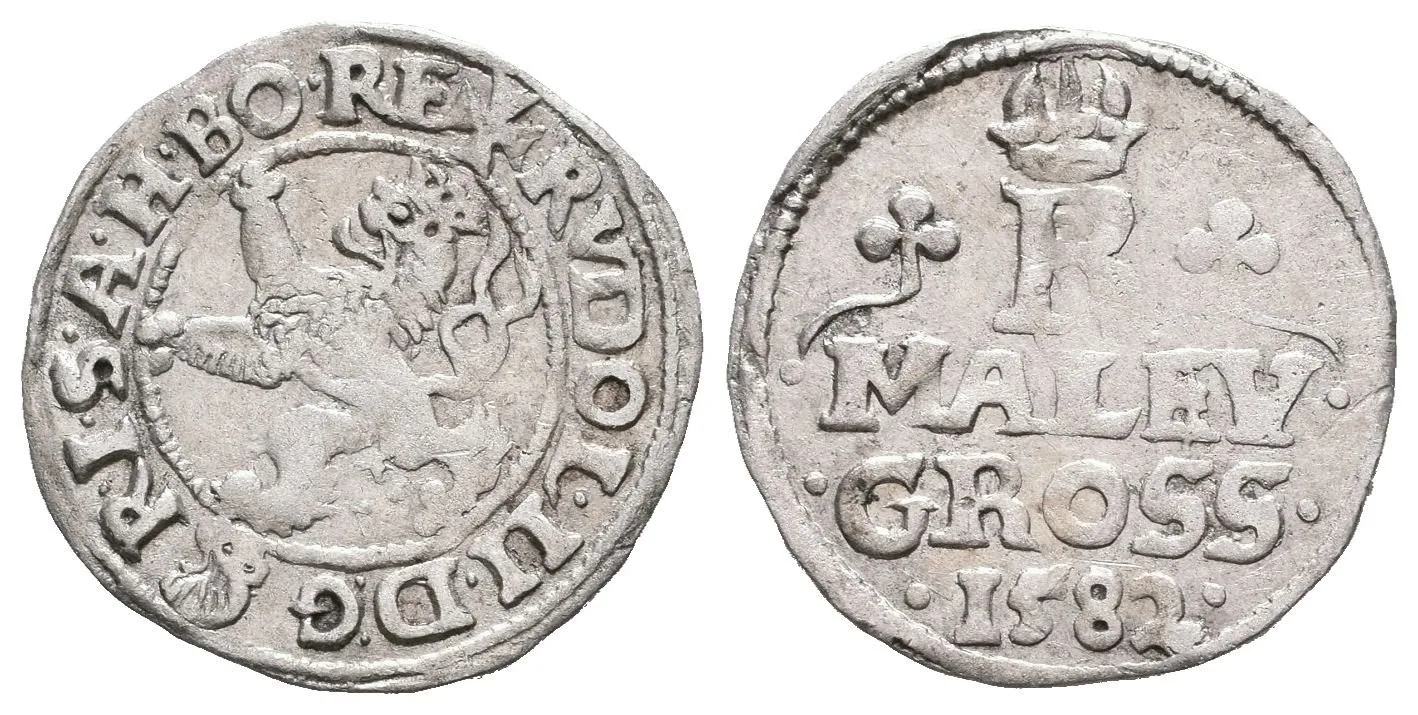 Malý groš 1582, Praha-Gebhart, HN.8a (opis ...S.A.H.BO.R), — 1