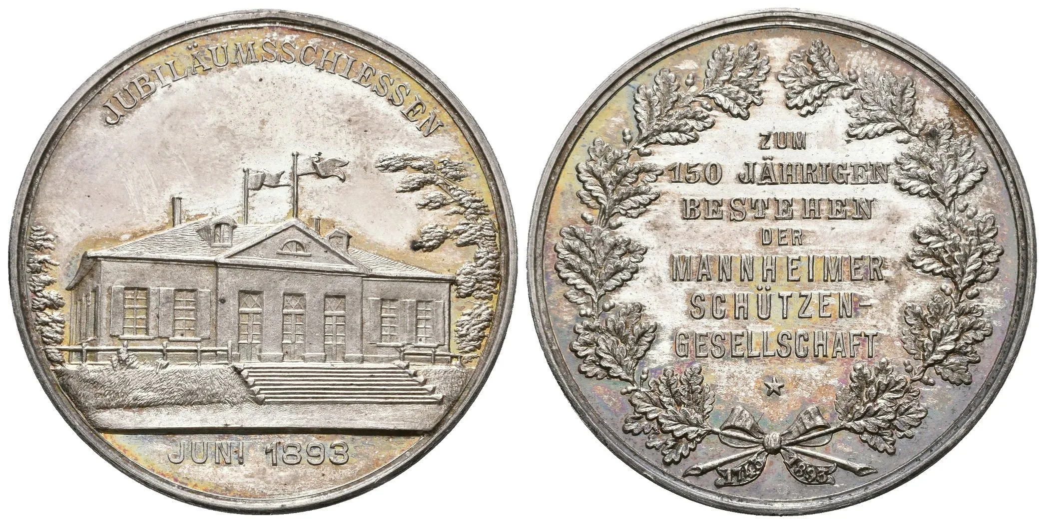 AR Medaile 1893 - Jubilejní střelby k 150. výročí založení střel. spolku v Mannheimu. — 1