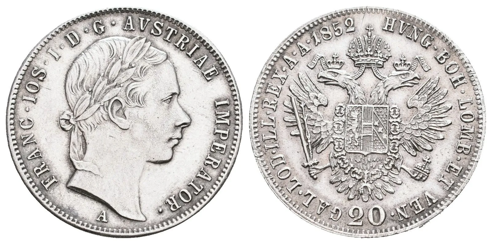 20 Krejcar 1852 A, velmi pěkná zachovalost, patina, — 1