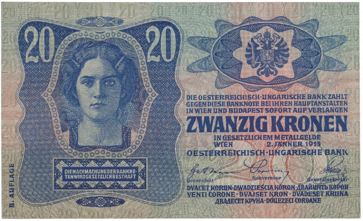 Rakousko - Uhersko, 20 Koruna 1913, II. vydání, bez přetisku, Hej.RU11a