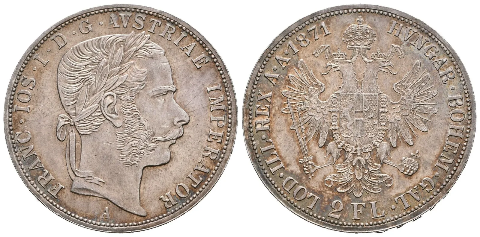 2 Zlatník 1871 A, krásná zachovalost a patina, zbytky lesku, — 1