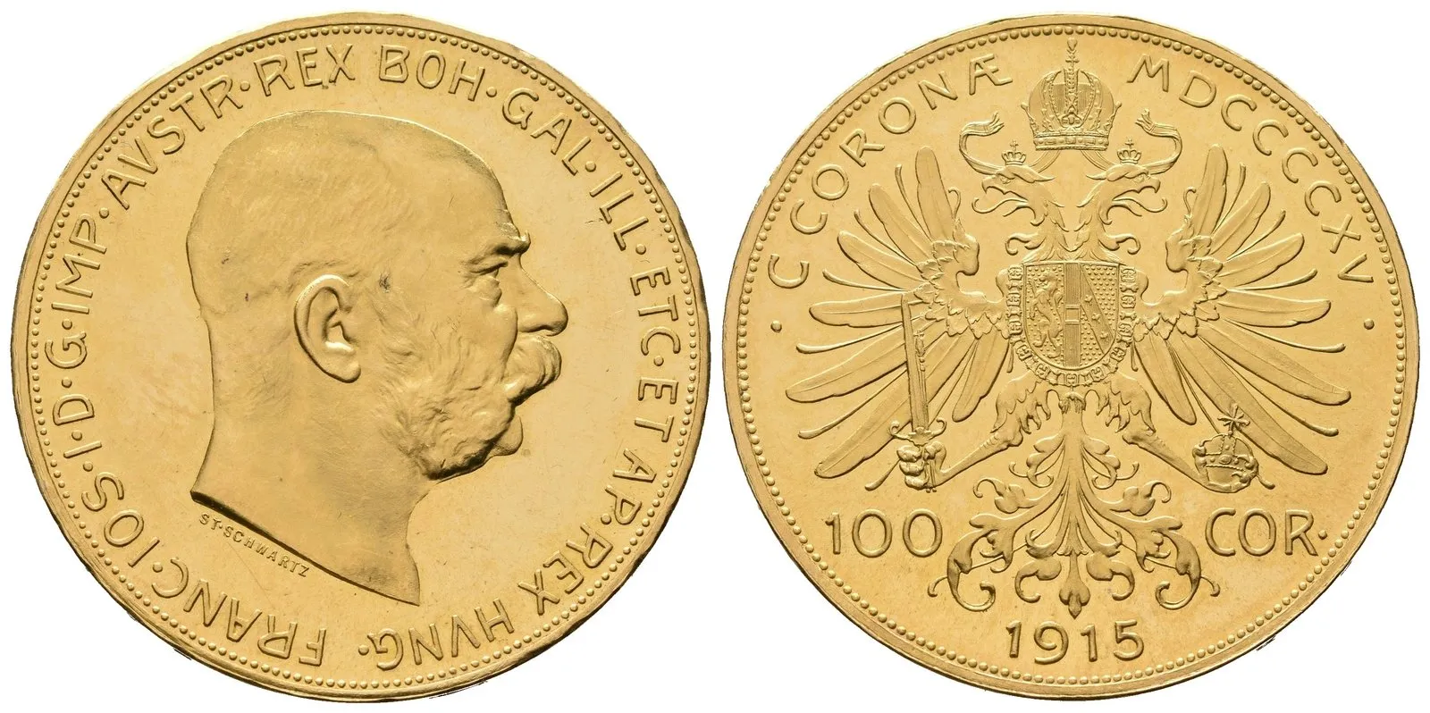 Rakousko - Uhersko, 100 Koruna 1915 - novoražba, Au 0,900 (33,875 g)