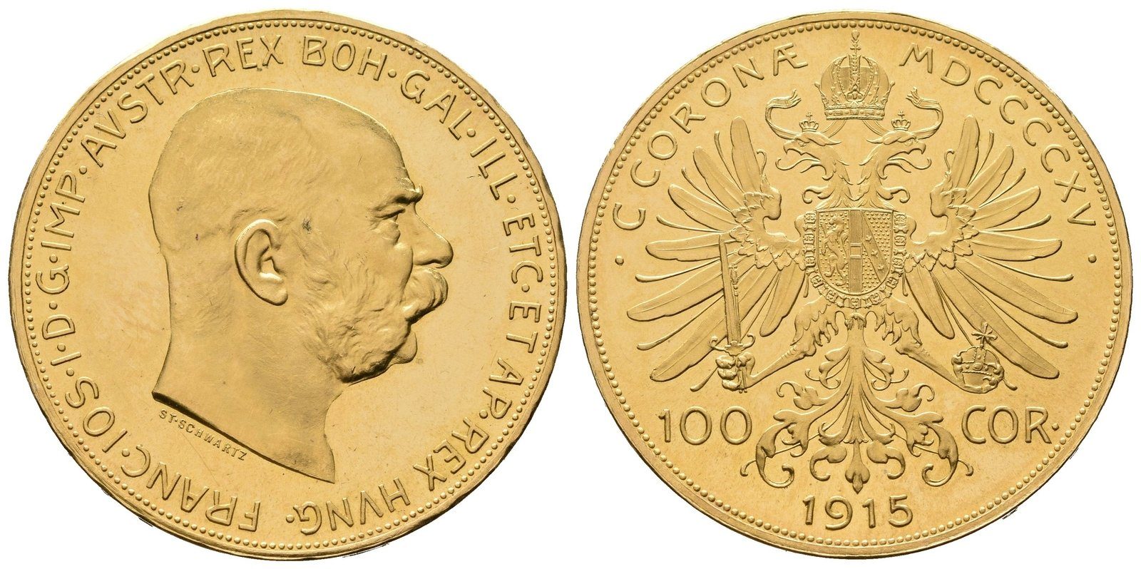 Rakousko - Uhersko, 100 Koruna 1915 - novoražba, Au 0,900 (33,875 g)