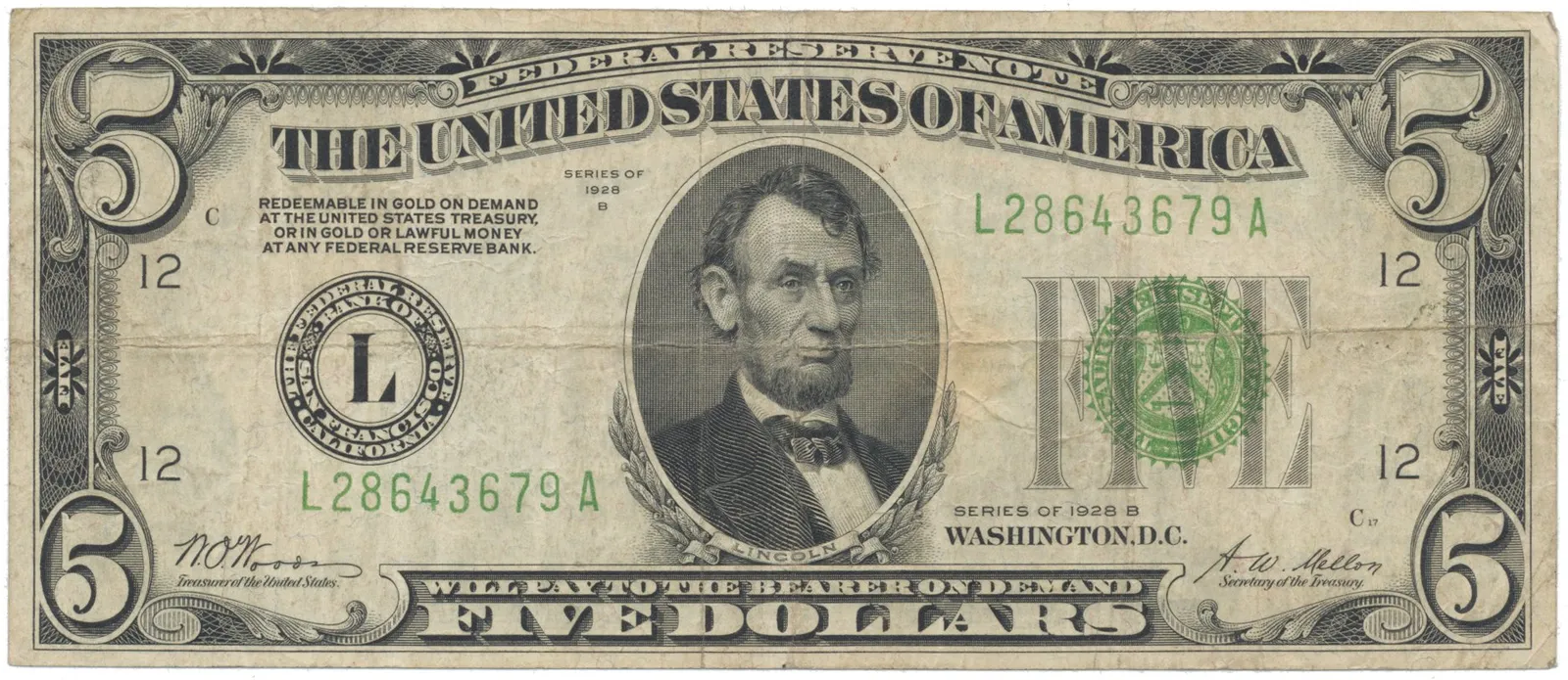 USA, 5 Dollars 1928B, Pick.420b