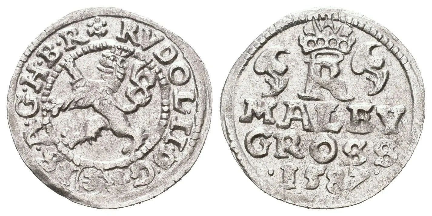 Malý groš 1587, České Budějovice-Mattighofer, HN.25a (opis 7a), — 1