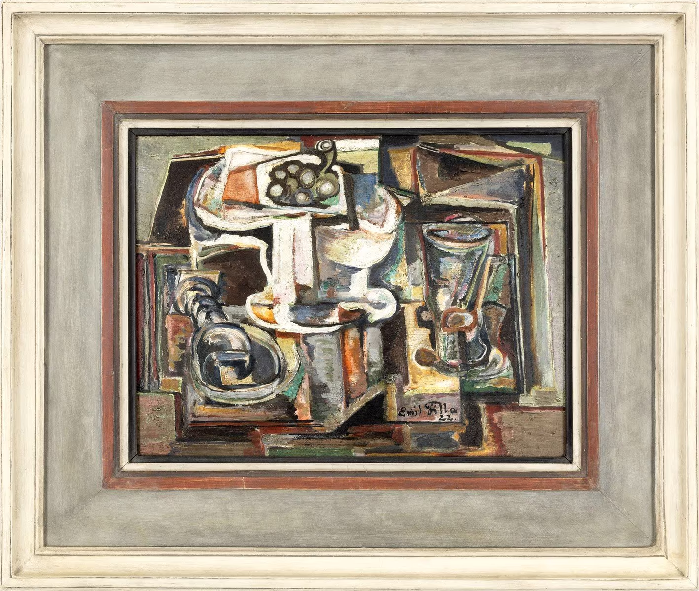 Emil Filla: Emil Filla (1882 - 1953) - Podnos a dvě sklenice (Zátiší s hroznem a převrženou sklenicí)